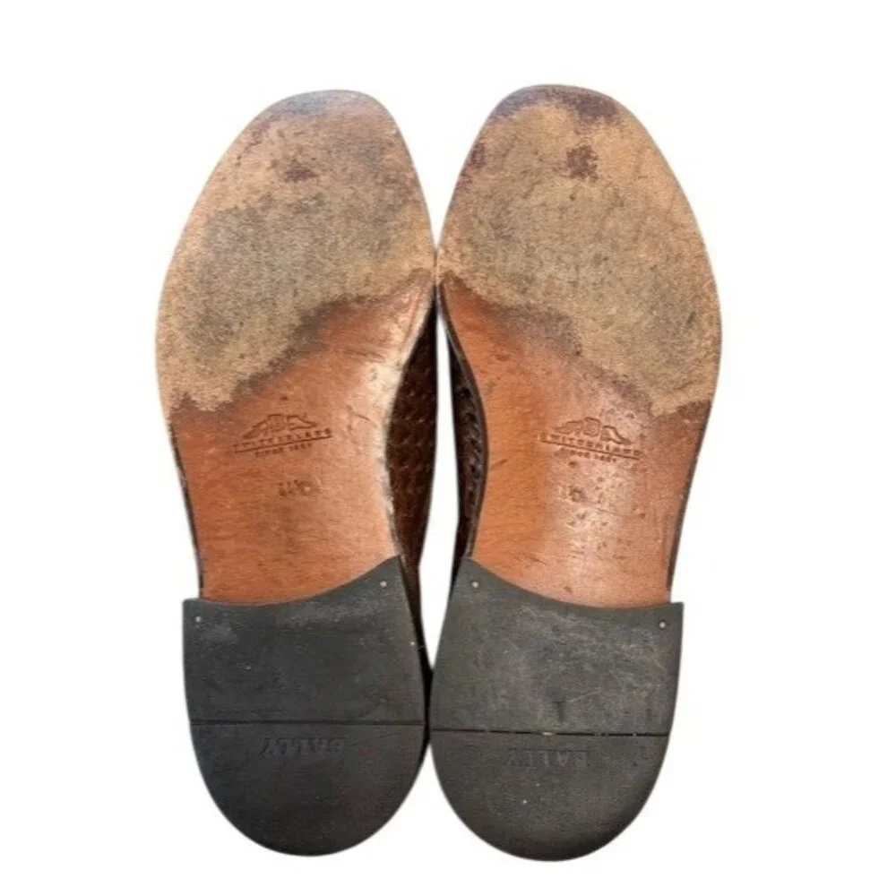 Vintage Bally Mens Brown Woven Leather‎ Oxfords Made In Italy